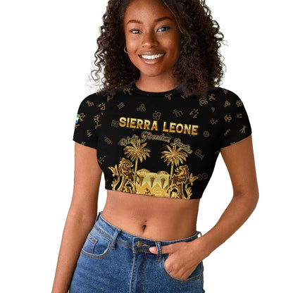 Personalized Sierra Leone National Emblem Golden Raglan Cropped T shirt Vai Syllabary Heritage - African Pride