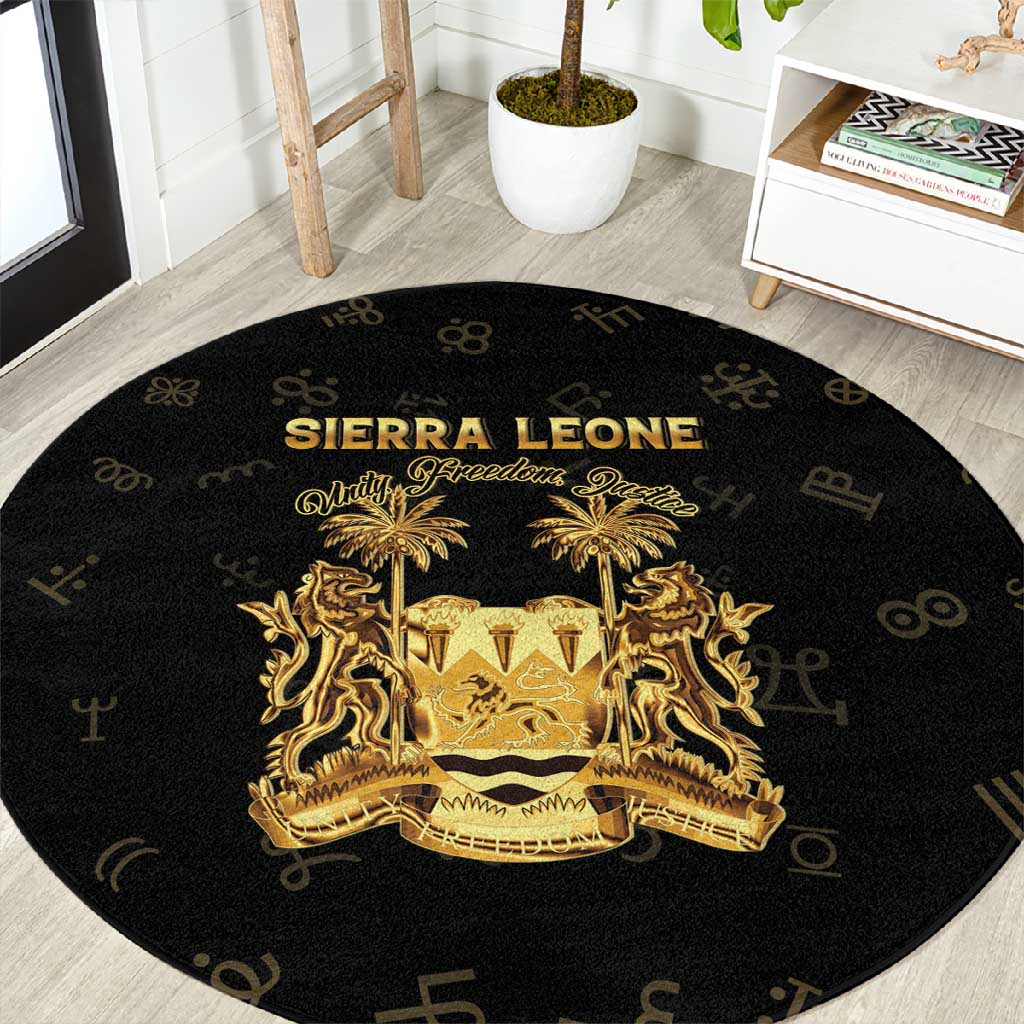Sierra Leone National Emblem Golden Round Carpet Vai Syllabary Heritage - African Pride