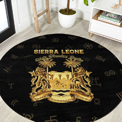 Sierra Leone National Emblem Golden Round Carpet Vai Syllabary Heritage - African Pride