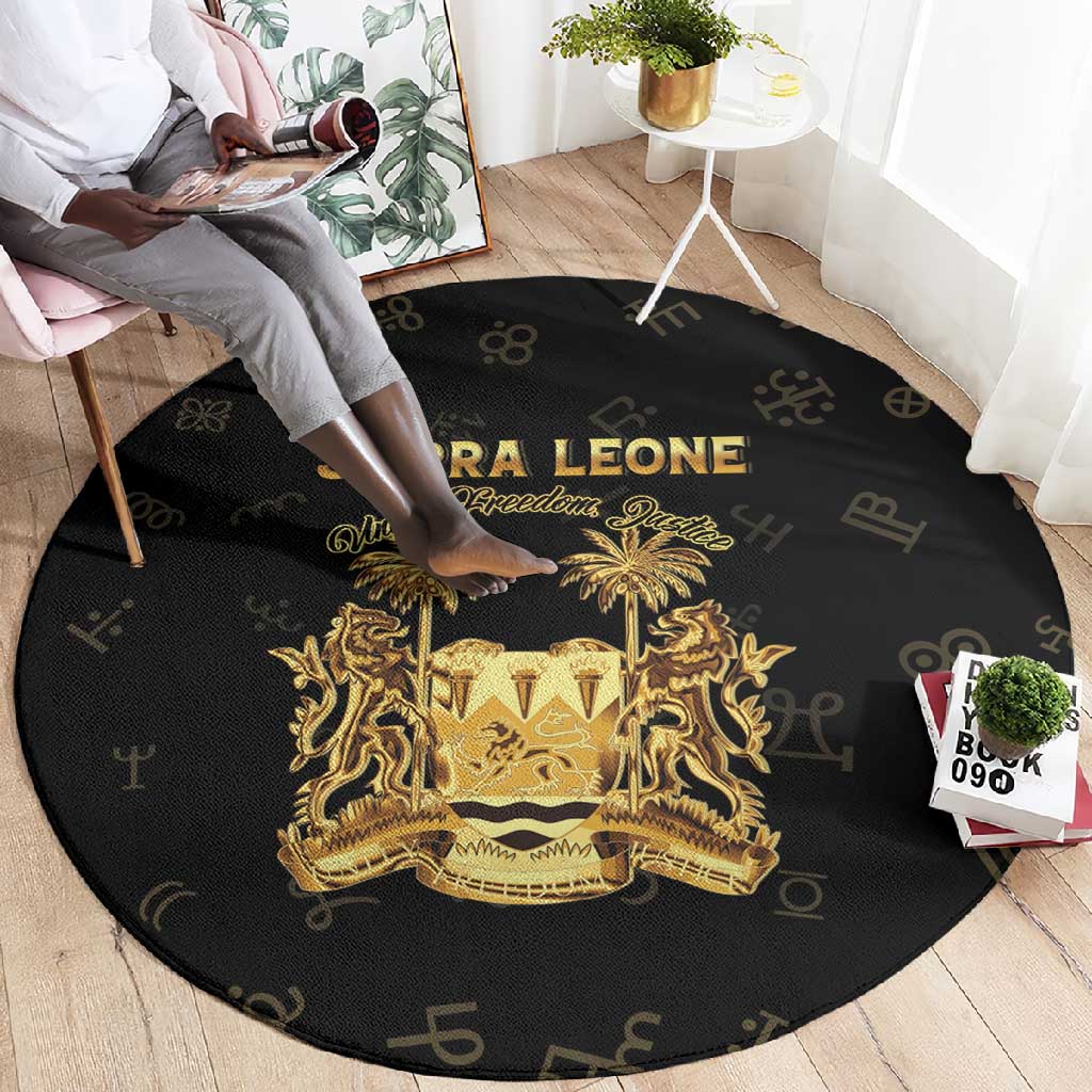 Sierra Leone National Emblem Golden Round Carpet Vai Syllabary Heritage - African Pride
