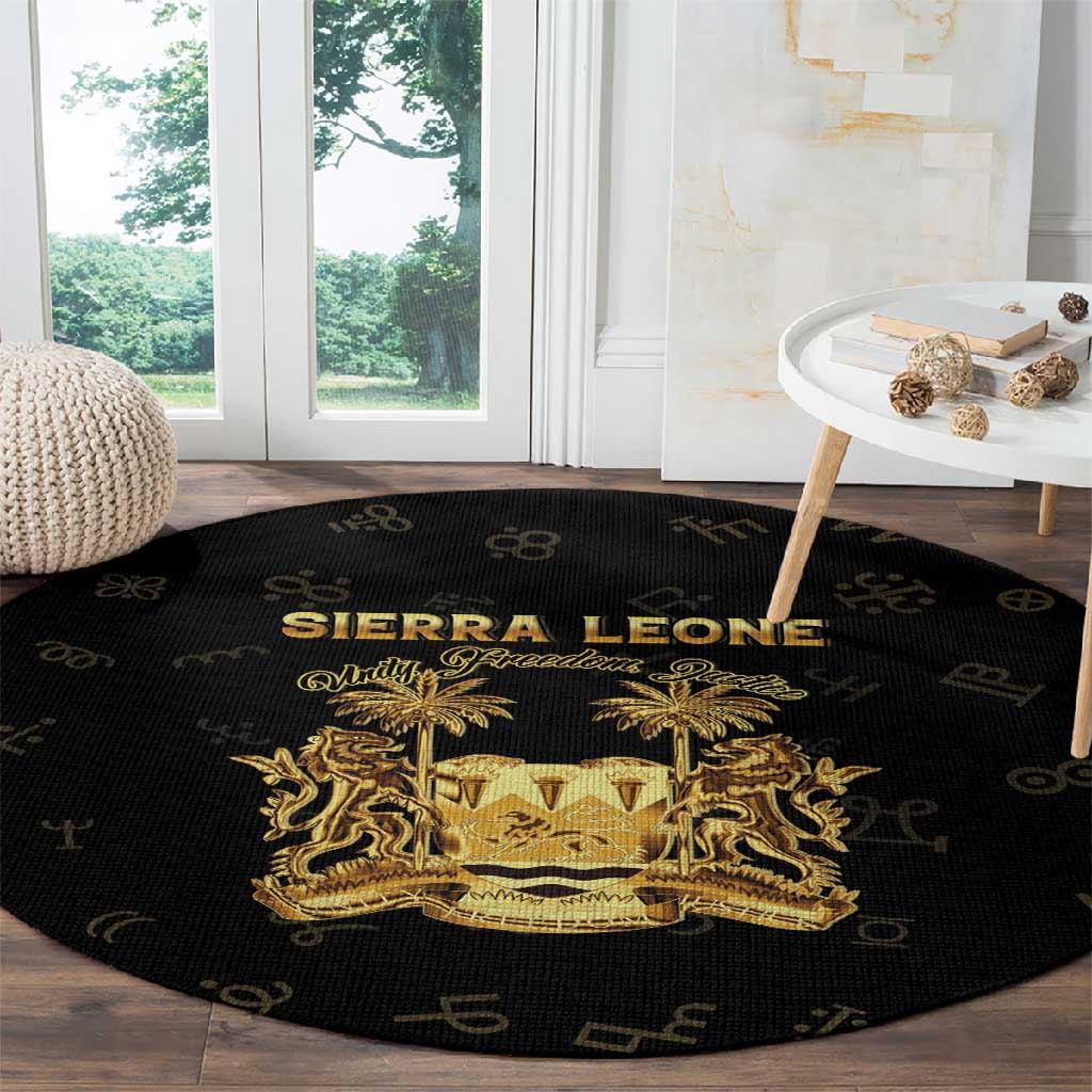 Sierra Leone National Emblem Golden Round Carpet Vai Syllabary Heritage - African Pride