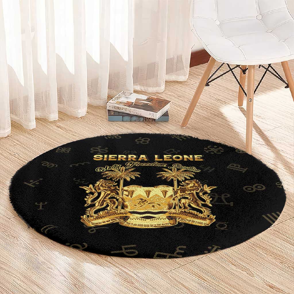 Sierra Leone National Emblem Golden Round Carpet Vai Syllabary Heritage - African Pride