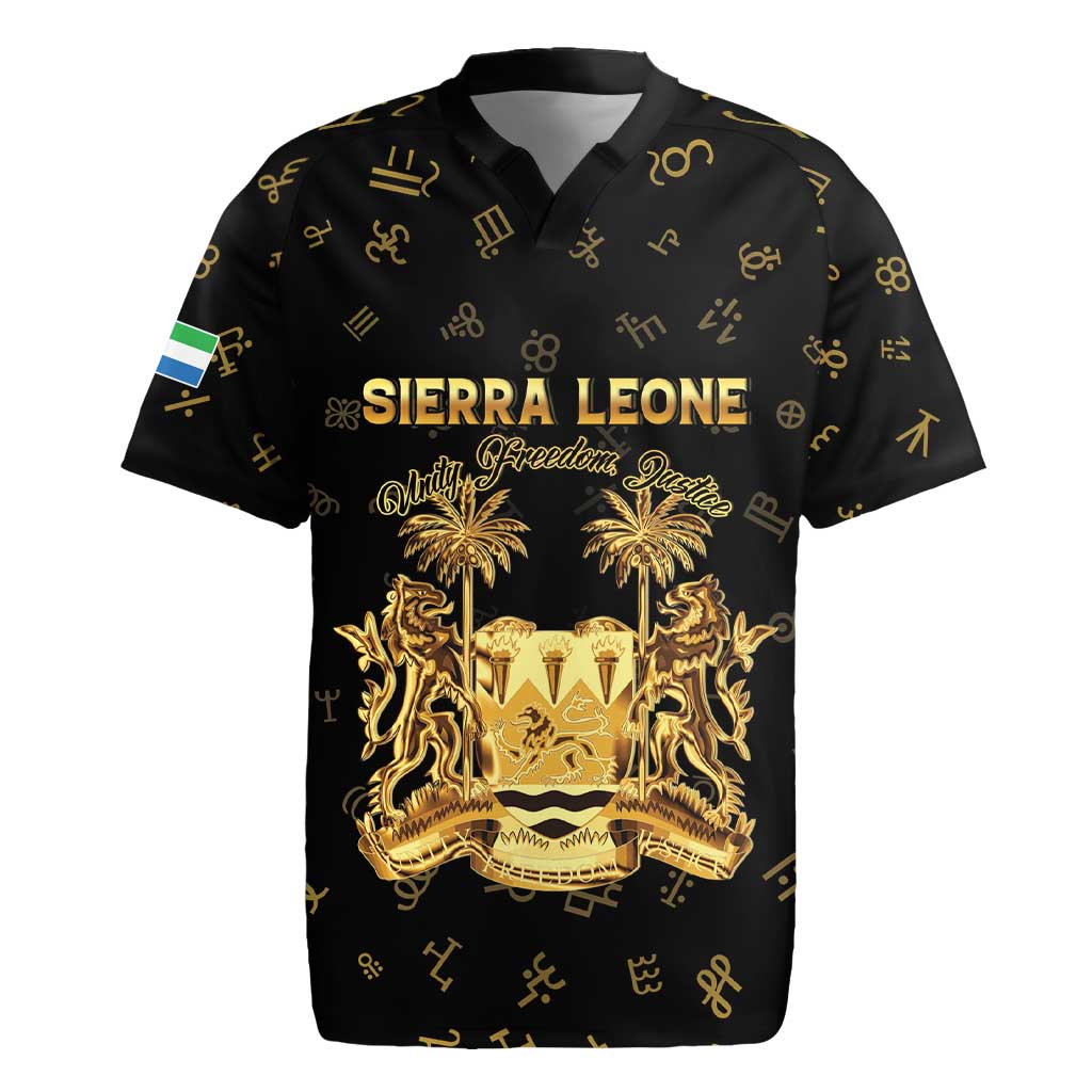 Personalized Sierra Leone National Emblem Golden Rugby Jersey Vai Syllabary Heritage - African Pride
