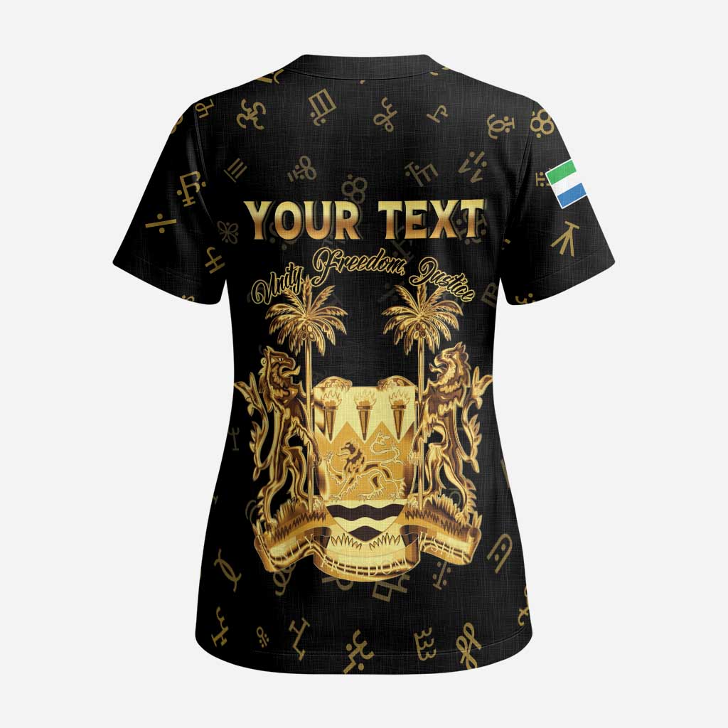 Personalized Sierra Leone National Emblem Golden Scrub Top Vai Syllabary Heritage - African Pride