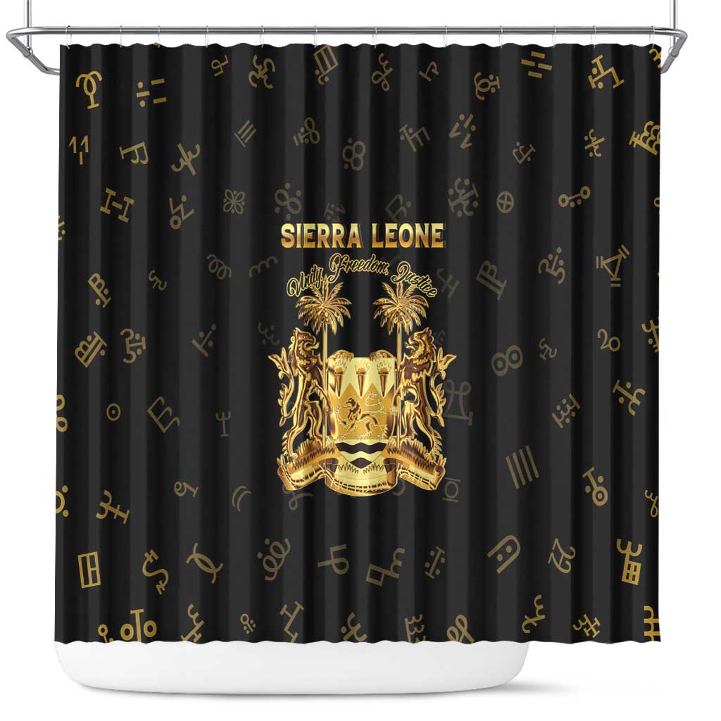 Sierra Leone National Emblem Golden Shower Curtain Vai Syllabary Heritage - African Pride