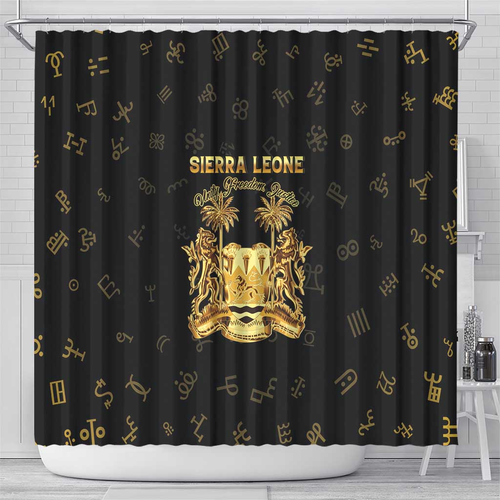 Sierra Leone National Emblem Golden Shower Curtain Vai Syllabary Heritage - African Pride