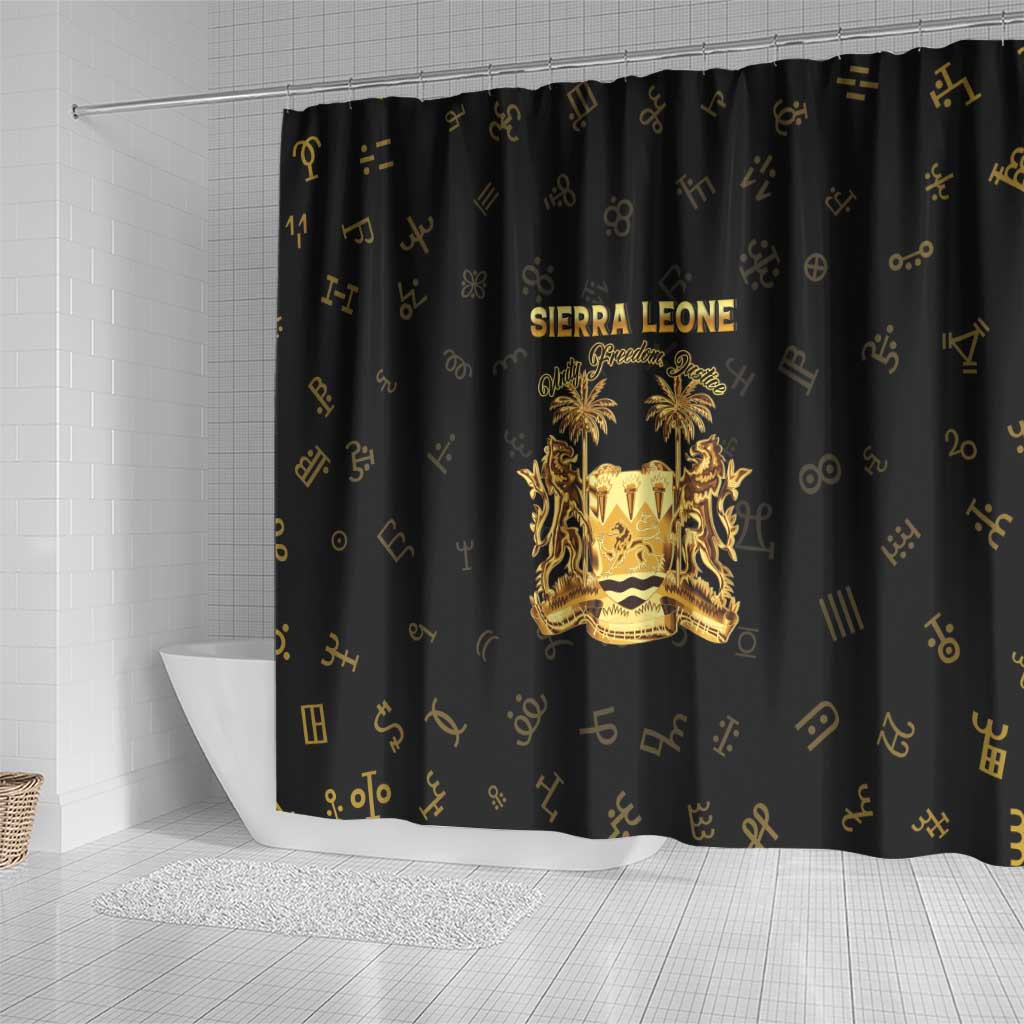 Sierra Leone National Emblem Golden Shower Curtain Vai Syllabary Heritage - African Pride