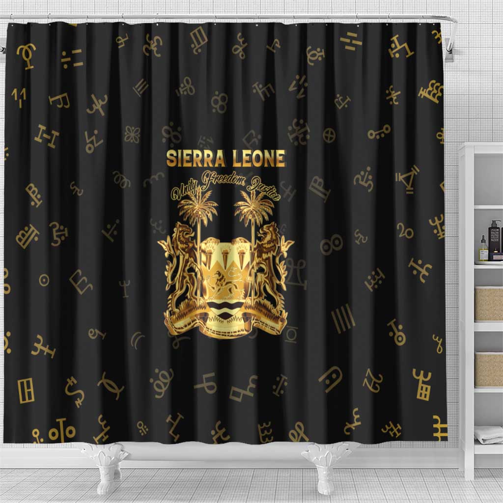 Sierra Leone National Emblem Golden Shower Curtain Vai Syllabary Heritage - African Pride