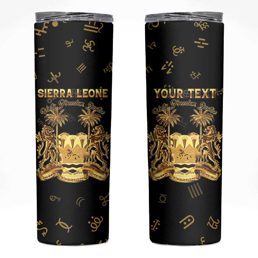 Personalized Sierra Leone National Emblem Golden Skinny Tumbler Vai Syllabary Heritage - African Pride