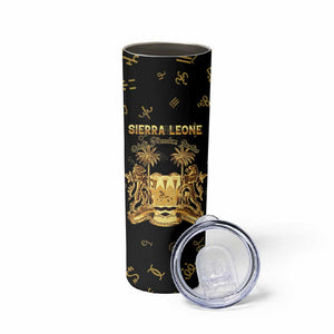Personalized Sierra Leone National Emblem Golden Skinny Tumbler Vai Syllabary Heritage - African Pride