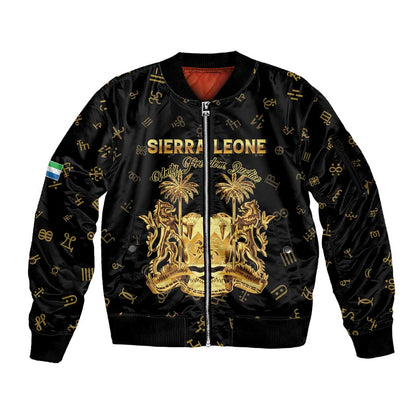 Personalized Sierra Leone National Emblem Golden Sleeve Zip Bomber Jacket Vai Syllabary Heritage - African Pride