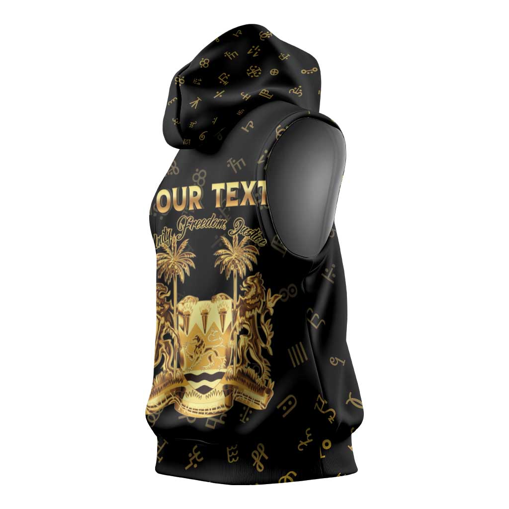 Personalized Sierra Leone National Emblem Golden Sleeveless Hoodie Vai Syllabary Heritage - African Pride