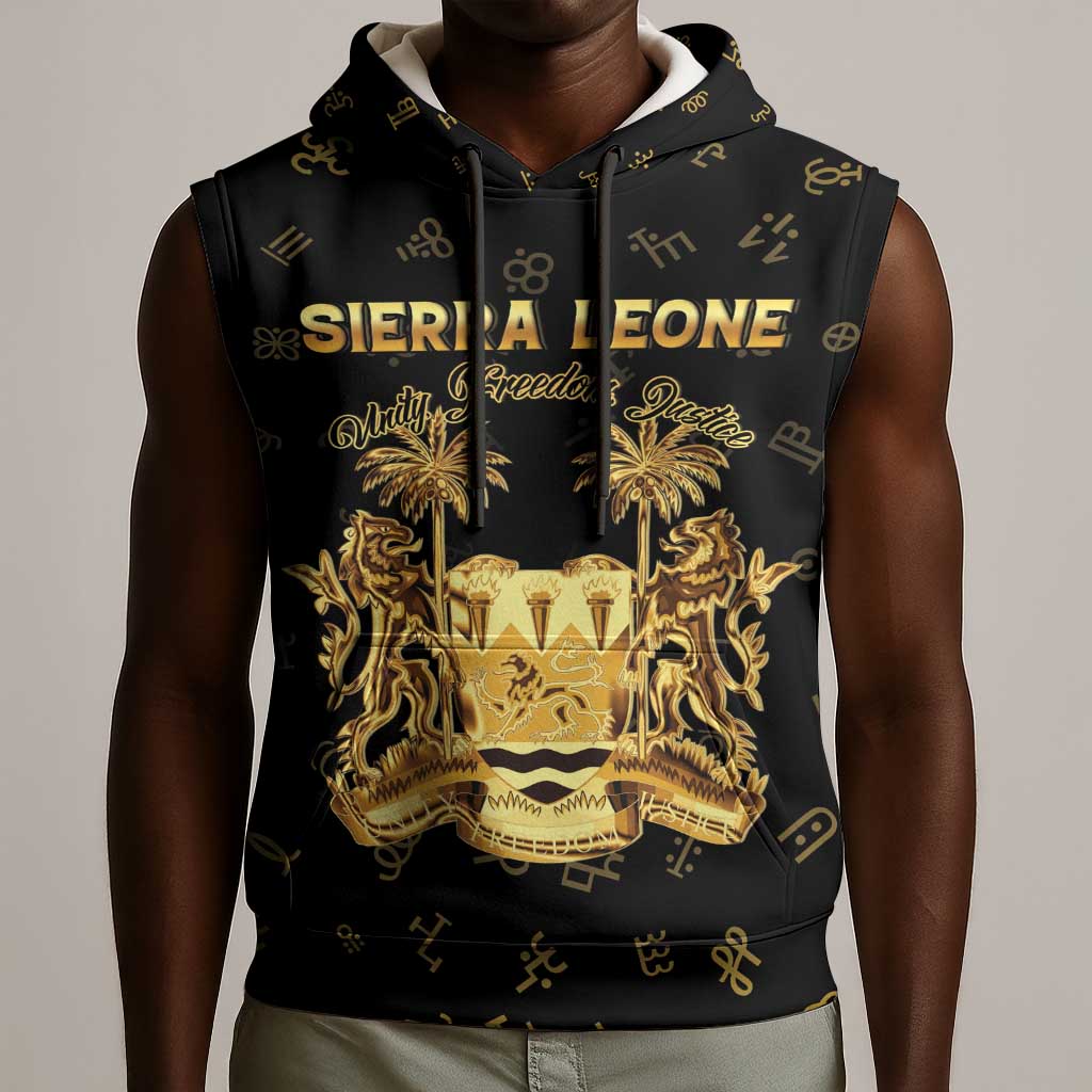Personalized Sierra Leone National Emblem Golden Sleeveless Hoodie Vai Syllabary Heritage - African Pride