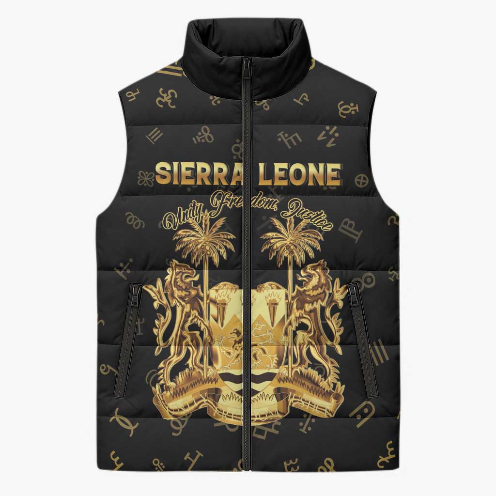 Personalized Sierra Leone Vai Syllabary Heritage Sleeveless Puffer Jacket National Emblem Golden Style