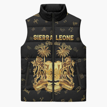 Personalized Sierra Leone Vai Syllabary Heritage Sleeveless Puffer Jacket National Emblem Golden Style
