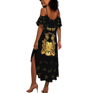 Personalized Sierra Leone National Emblem Golden Summer Maxi Dress Vai Syllabary Heritage - African Pride