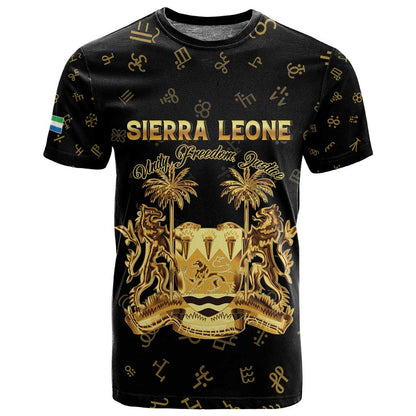 Personalized Sierra Leone National Emblem Golden T shirt Vai Syllabary Heritage - African Pride
