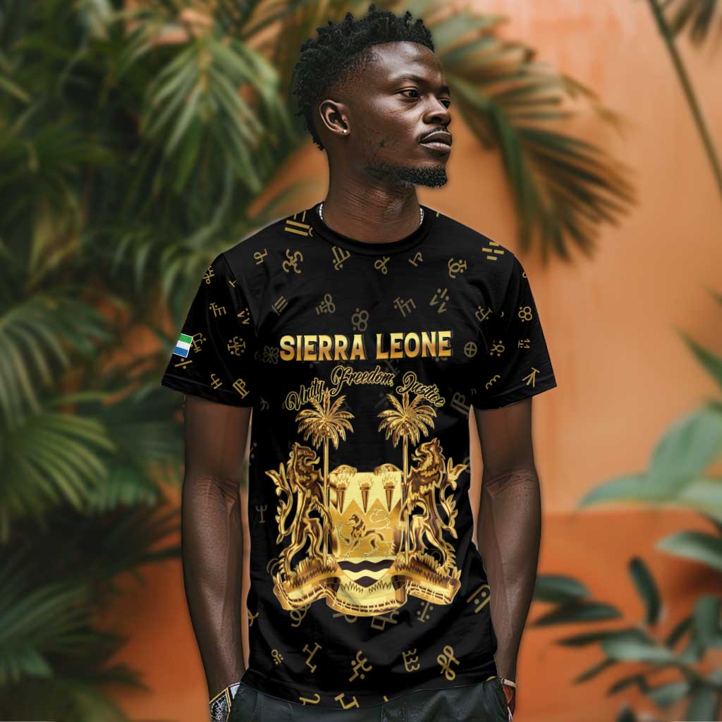 Personalized Sierra Leone National Emblem Golden T shirt Vai Syllabary Heritage - African Pride