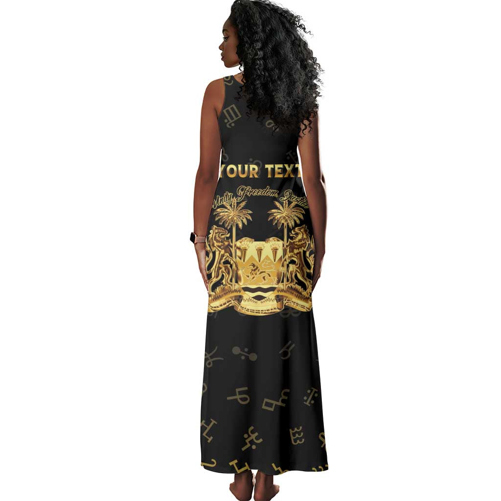 Personalized Sierra Leone National Emblem Golden Tank Maxi Dress Vai Syllabary Heritage - African Pride