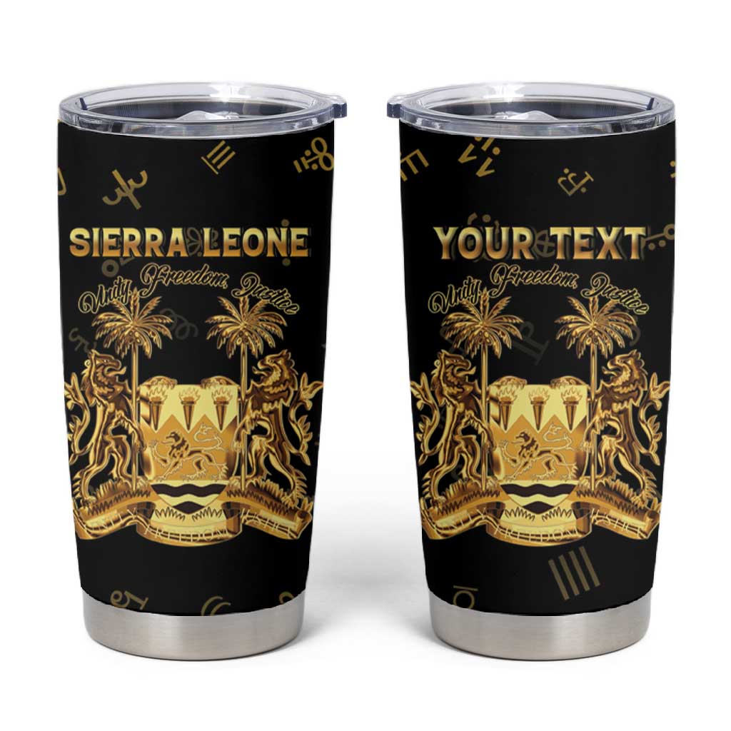 Personalized Sierra Leone National Emblem Golden Tumbler Cup Vai Syllabary Heritage - African Pride