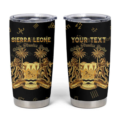 Personalized Sierra Leone National Emblem Golden Tumbler Cup Vai Syllabary Heritage - African Pride