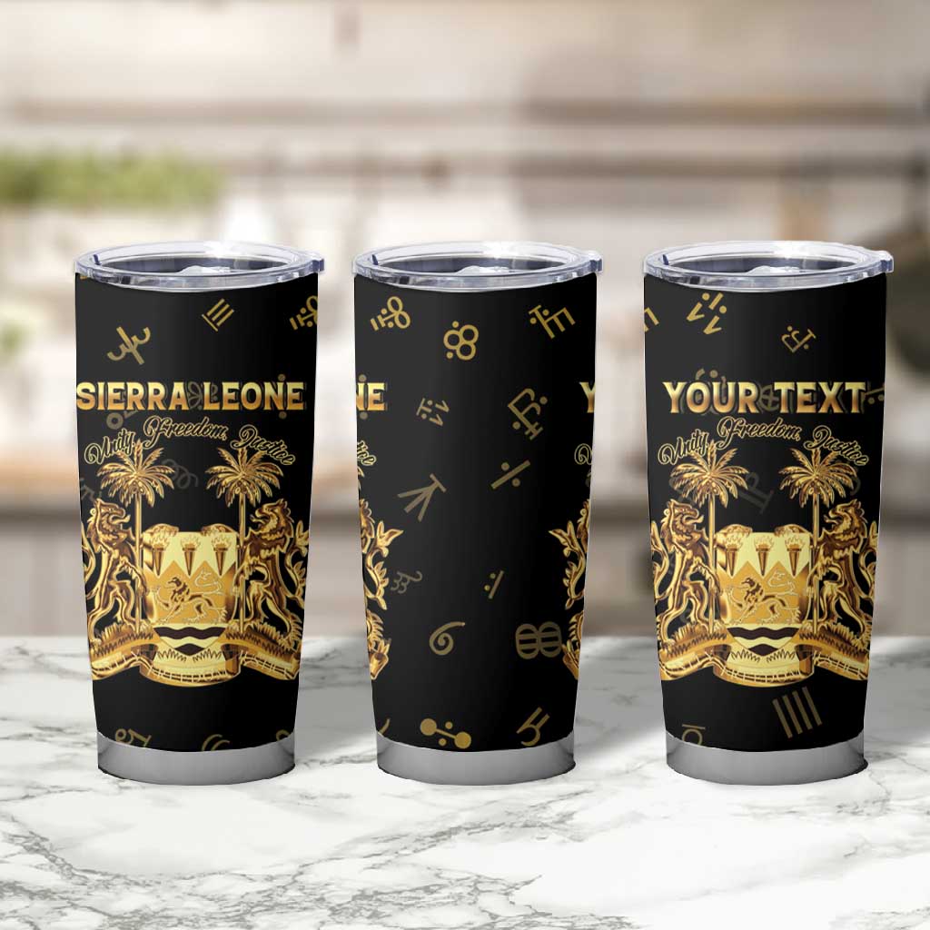 Personalized Sierra Leone National Emblem Golden Tumbler Cup Vai Syllabary Heritage - African Pride
