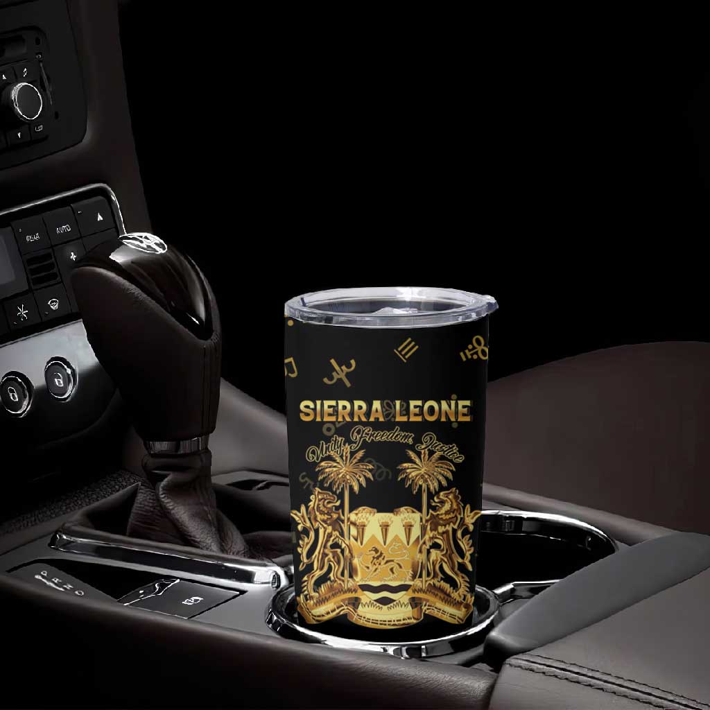 Personalized Sierra Leone National Emblem Golden Tumbler Cup Vai Syllabary Heritage - African Pride