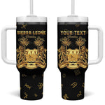 Personalized Sierra Leone National Emblem Golden Tumbler With Handle Vai Syllabary Heritage - African Pride