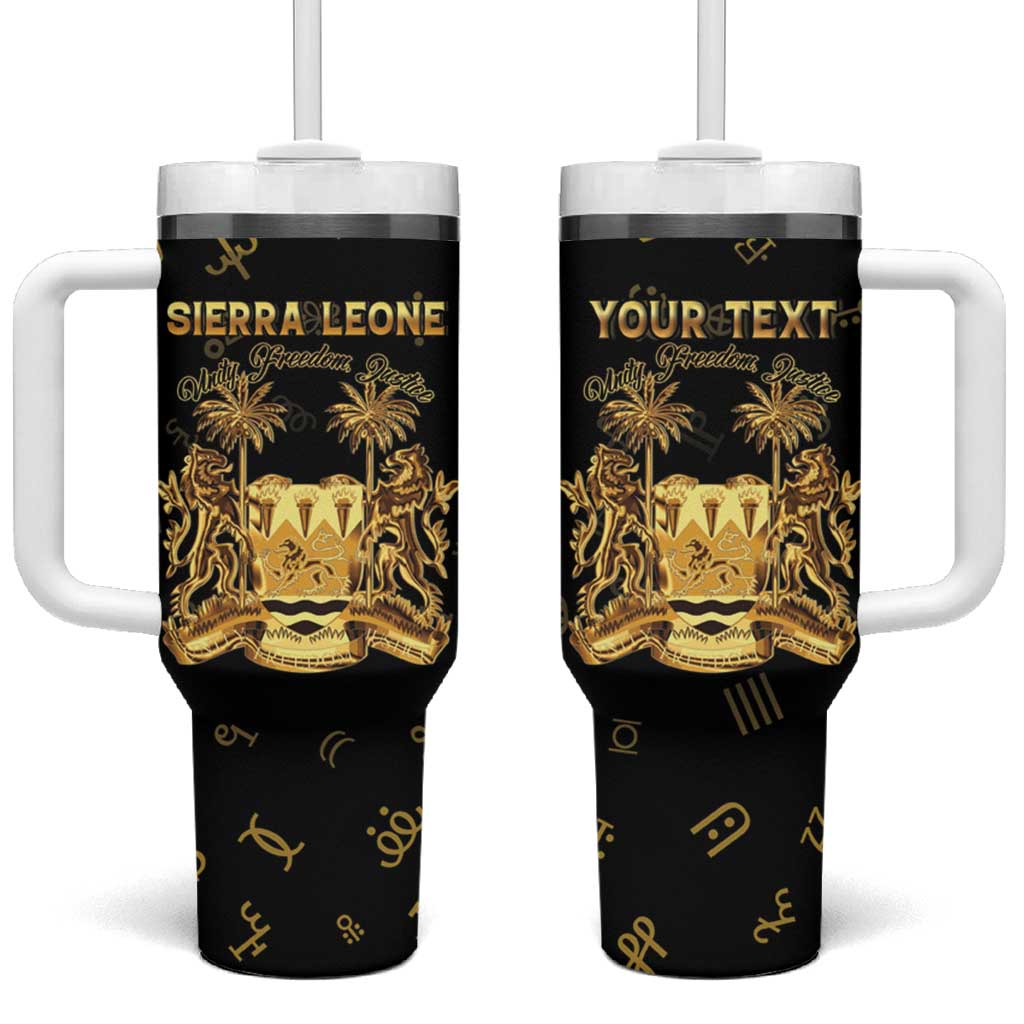 Personalized Sierra Leone National Emblem Golden Tumbler With Handle Vai Syllabary Heritage - African Pride