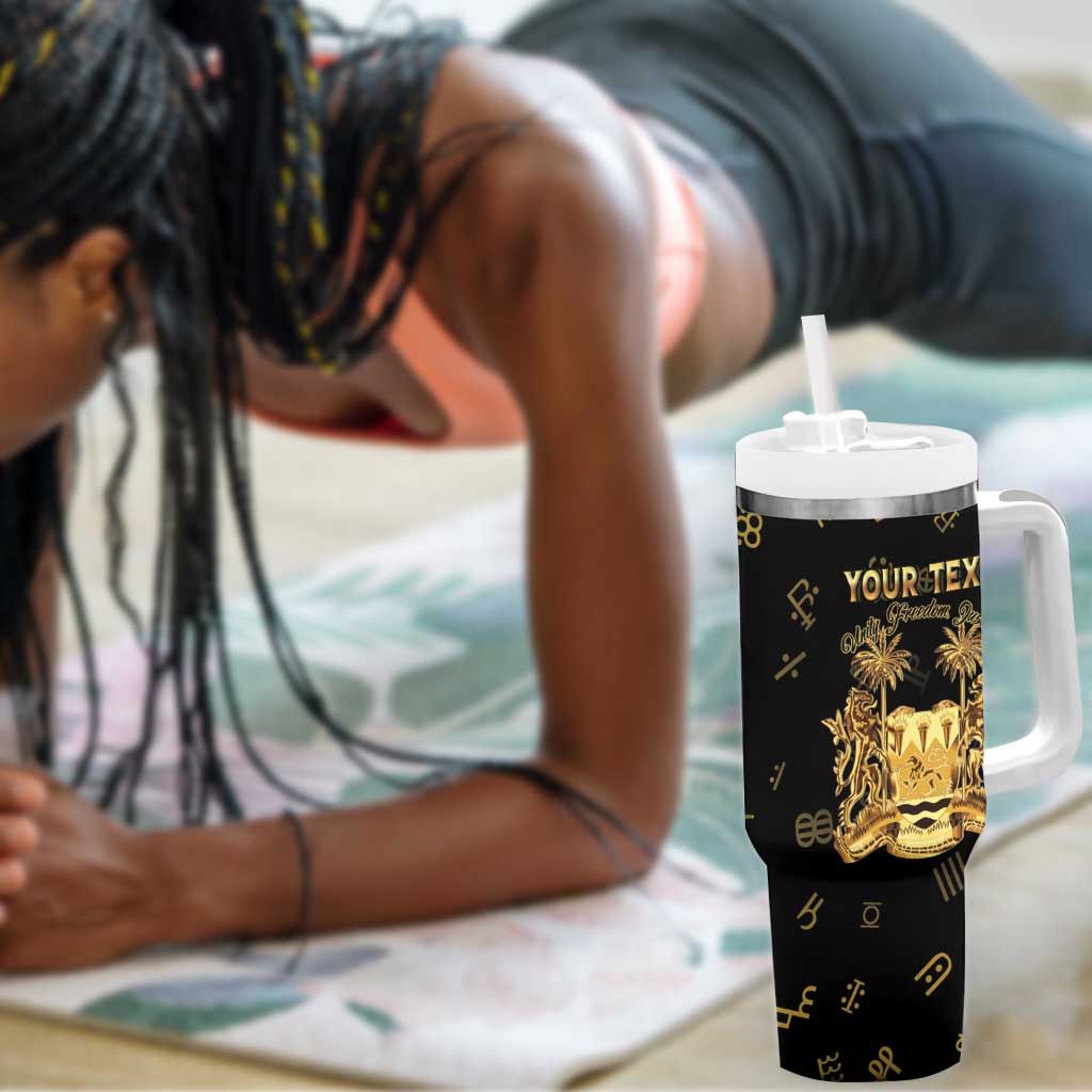 Personalized Sierra Leone National Emblem Golden Tumbler With Handle Vai Syllabary Heritage - African Pride