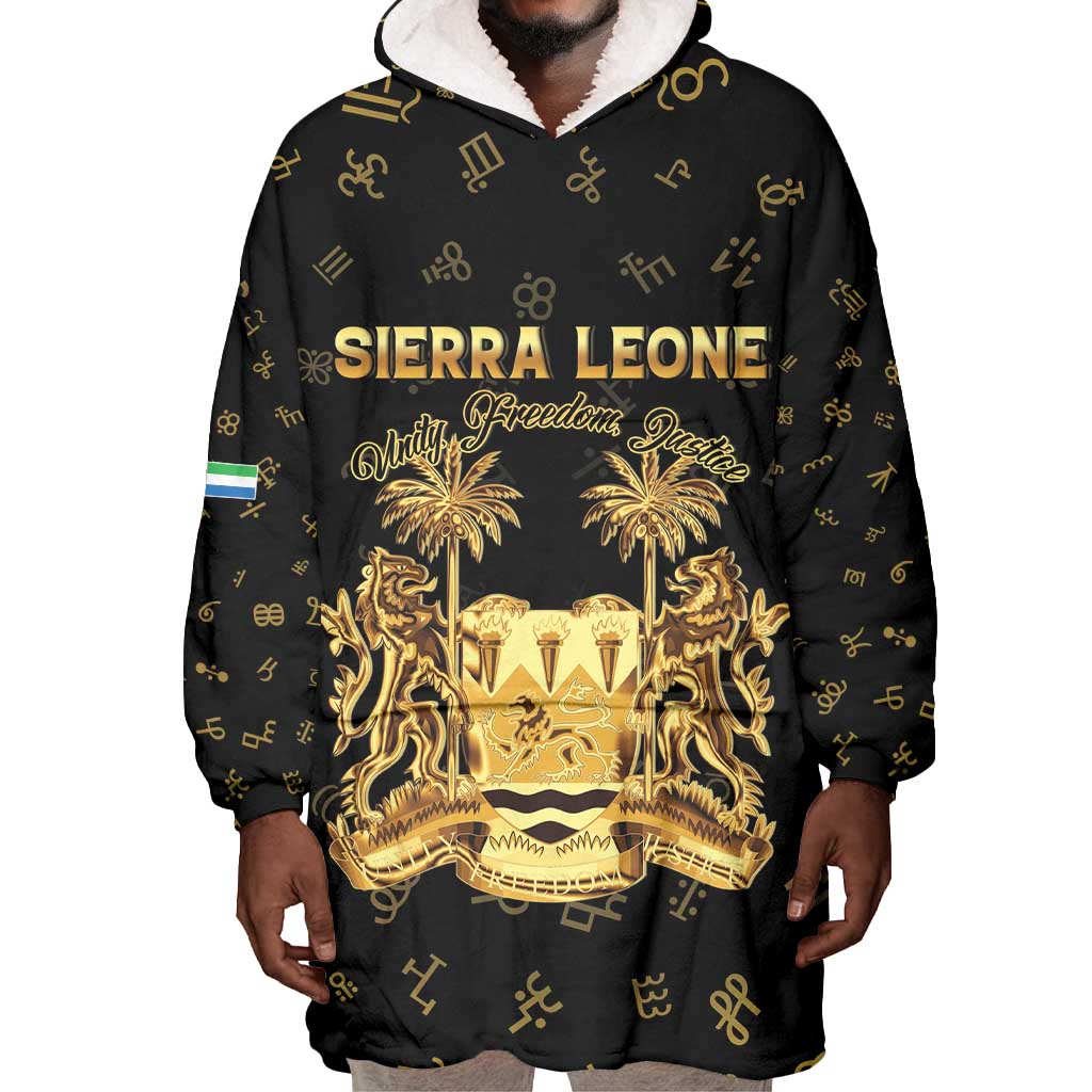 Personalized Sierra Leone National Emblem Golden Wearable Blanket Hoodie Vai Syllabary Heritage - African Pride