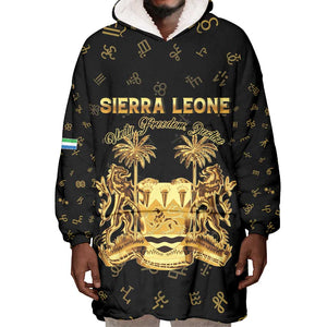 Personalized Sierra Leone National Emblem Golden Wearable Blanket Hoodie Vai Syllabary Heritage - African Pride
