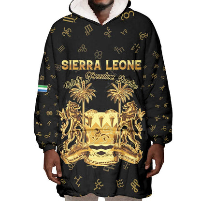 Personalized Sierra Leone National Emblem Golden Wearable Blanket Hoodie Vai Syllabary Heritage - African Pride
