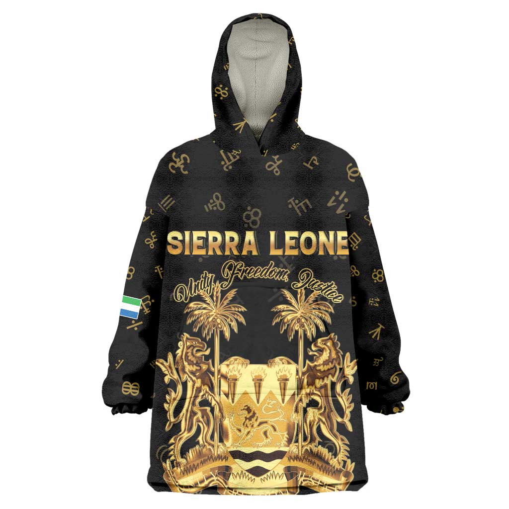 Personalized Sierra Leone National Emblem Golden Wearable Blanket Hoodie Vai Syllabary Heritage - African Pride