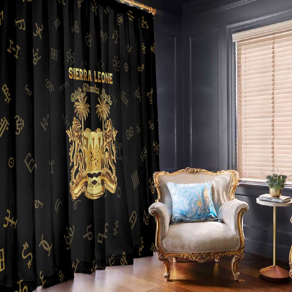 Sierra Leone National Emblem Golden Window Curtain Vai Syllabary Heritage - African Pride