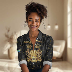 Personalized Sierra Leone National Emblem Golden Women Casual Shirt Vai Syllabary Heritage - African Pride