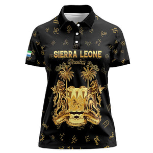Personalized Sierra Leone National Emblem Golden Women Polo Shirt Vai Syllabary Heritage - African Pride