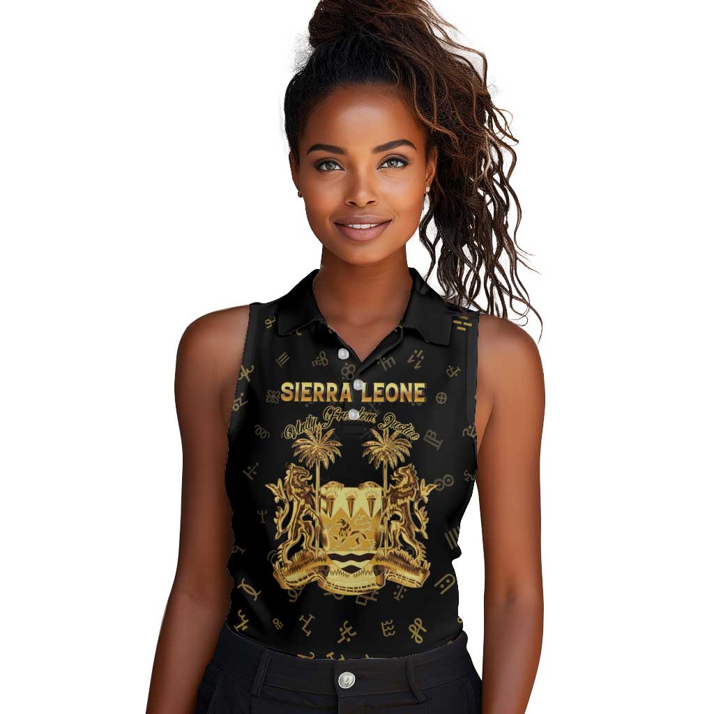 Personalized Sierra Leone National Emblem Golden Women Sleeveless Polo Shirt Vai Syllabary Heritage - African Pride