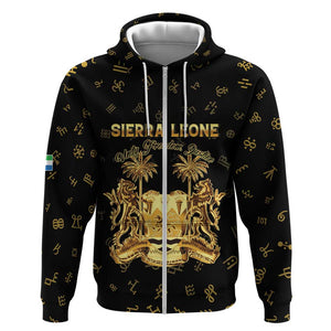 Personalized Sierra Leone National Emblem Golden Zip Hoodie Vai Syllabary Heritage - African Pride