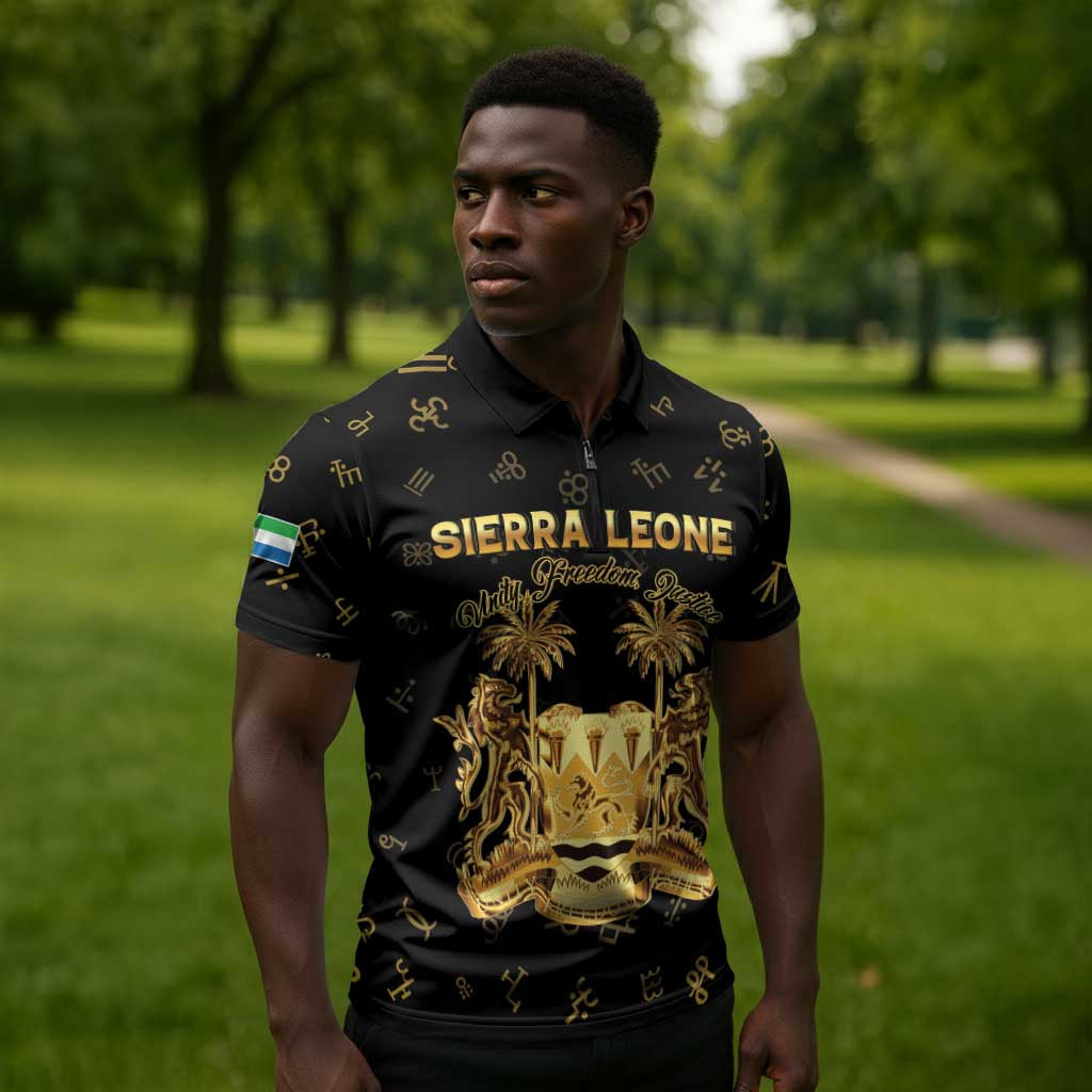 Personalized Sierra Leone Vai Syllabary Heritage Zipper Polo Shirt National Emblem Golden Style