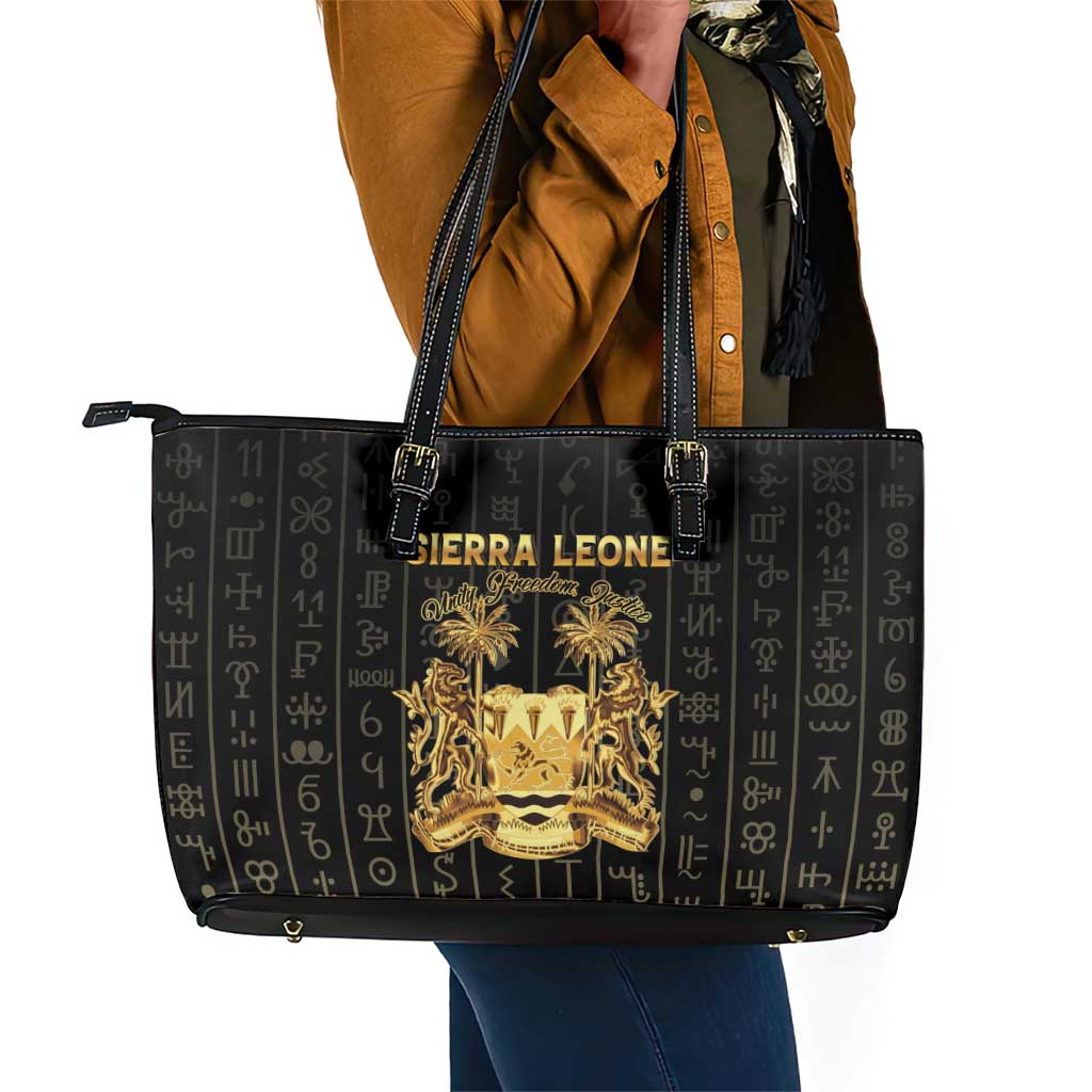 Sierra Leone Leather Tote Bag Vai Syllabary Pattern - African Pride