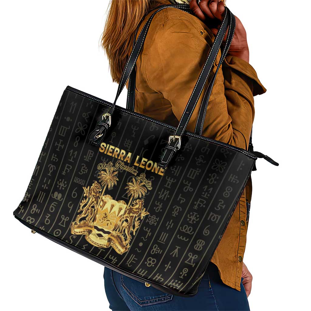 Sierra Leone Leather Tote Bag Vai Syllabary Pattern - African Pride