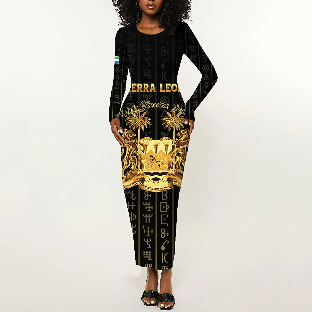 Personalized Sierra Leone Long Sleeve Bodycon Dress Vai Syllabary Pattern - African Pride