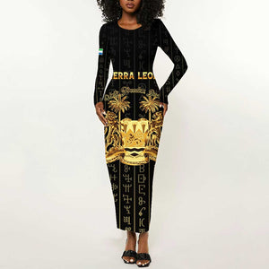 Personalized Sierra Leone Long Sleeve Bodycon Dress Vai Syllabary Pattern - African Pride