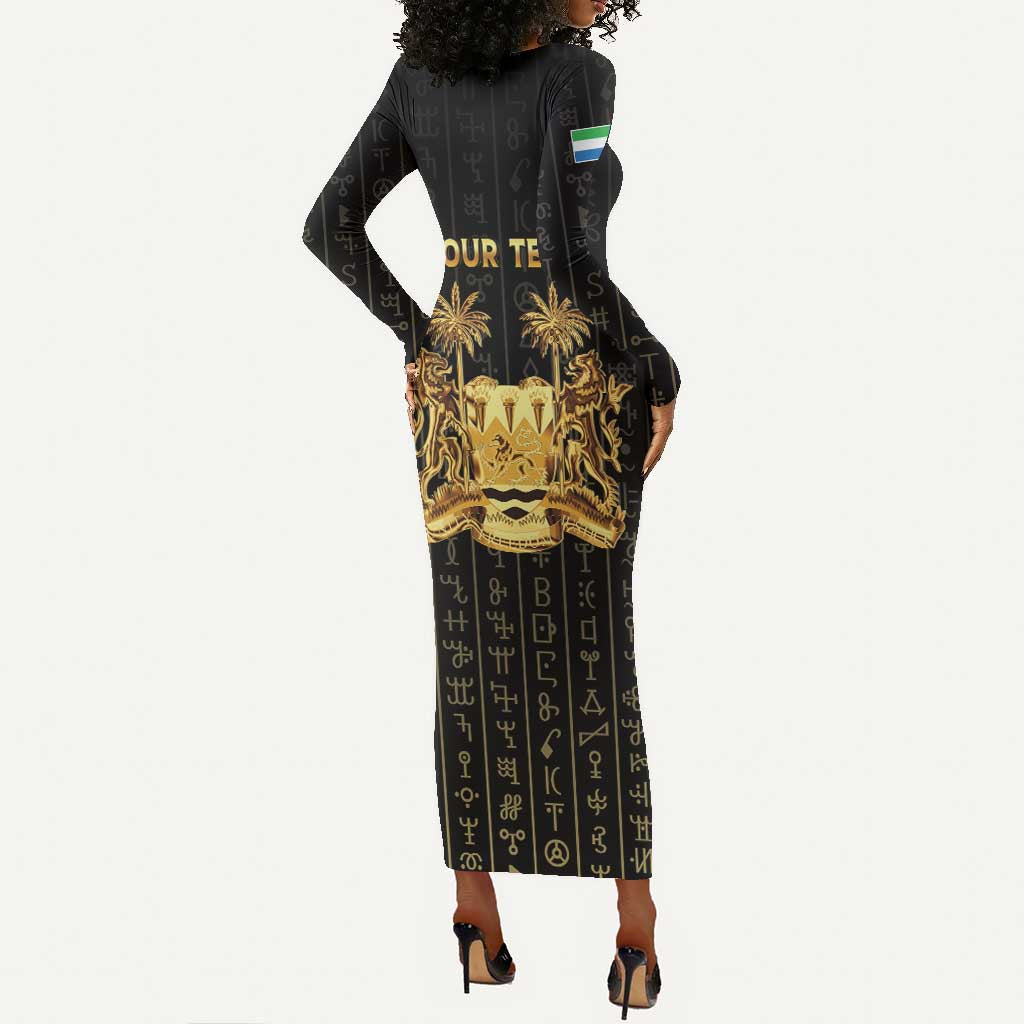 Personalized Sierra Leone Long Sleeve Bodycon Dress Vai Syllabary Pattern - African Pride