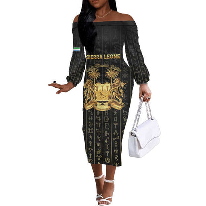 Personalized Sierra Leone Off The Shoulder Long Sleeve Dress Vai Syllabary Pattern - African Pride