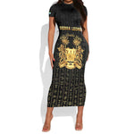 Personalized Sierra Leone Short Sleeve Bodycon Dress Vai Syllabary Pattern - African Pride