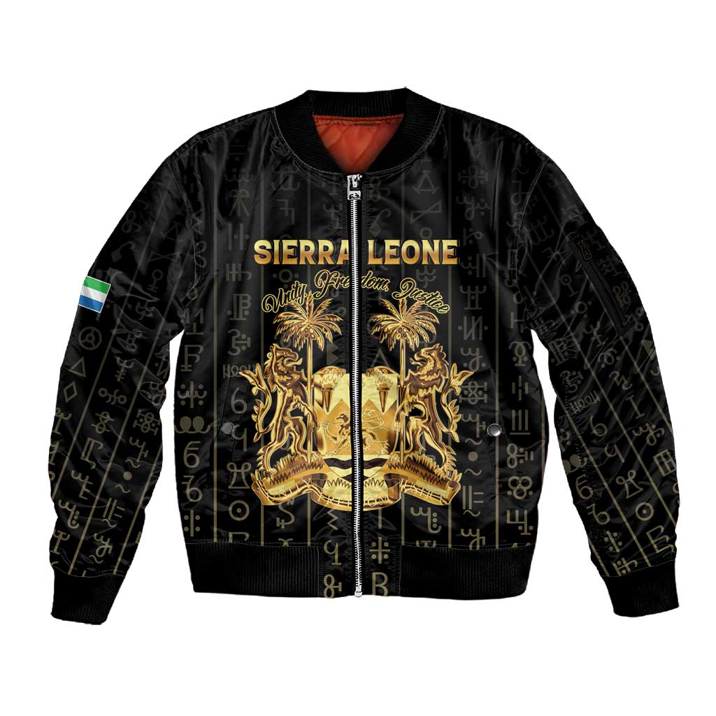 Personalized Sierra Leone Sleeve Zip Bomber Jacket Vai Syllabary Pattern - African Pride