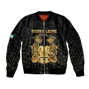 Personalized Sierra Leone Sleeve Zip Bomber Jacket Vai Syllabary Pattern - African Pride
