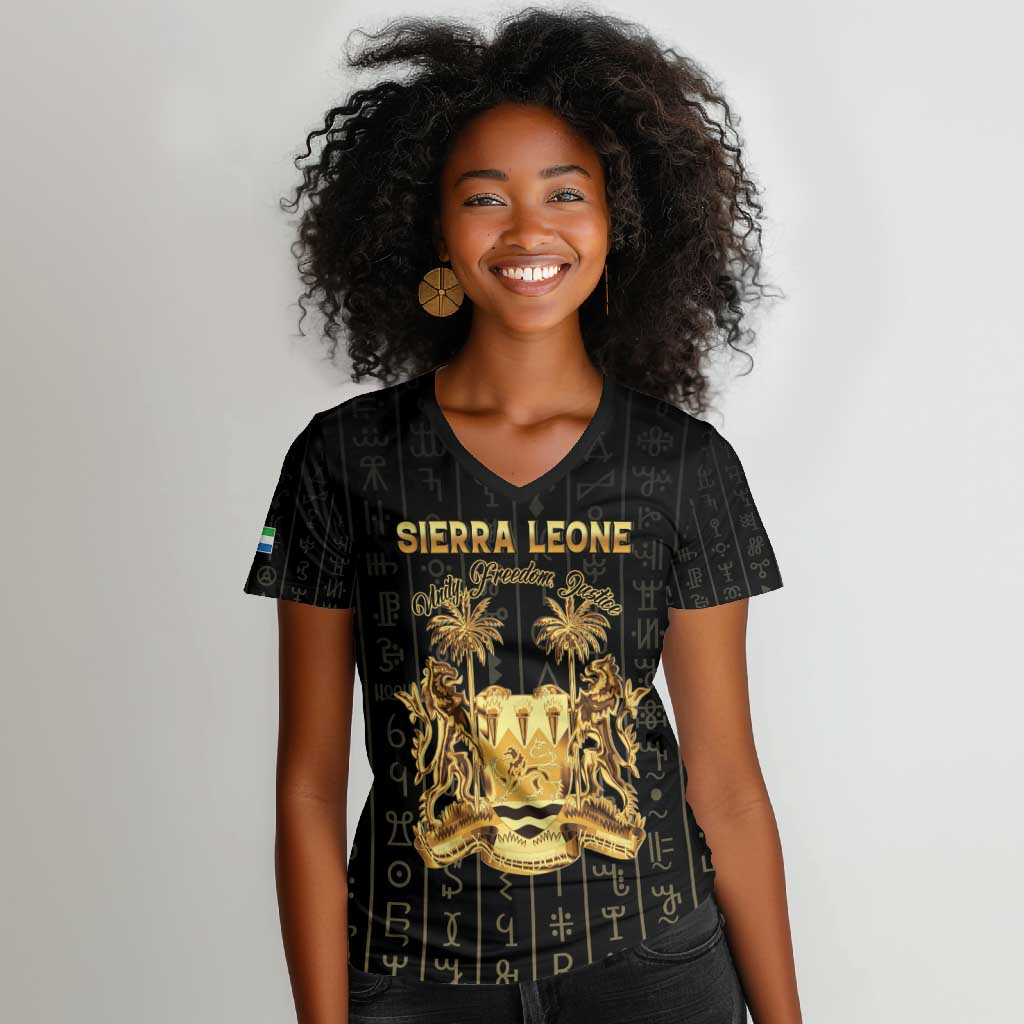 Personalized Sierra Leone Women V-Neck T-Shirt Vai Syllabary Pattern - African Pride